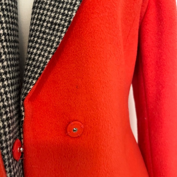 Korean Orange Wool Blend Coat – 58% Wool, Houndstooth Collar, Double Breast - Picture 4 of 10